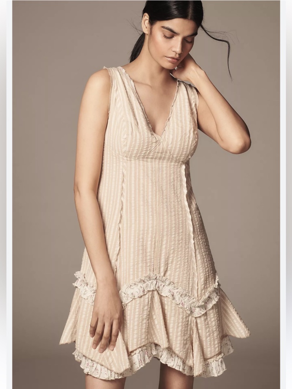 Pilcro V-Neck Ruffle Mini Dress